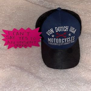 VON DUTCH MOTORCYCLES TRUCKER HAT STRAP BACK BLUE SUEDE